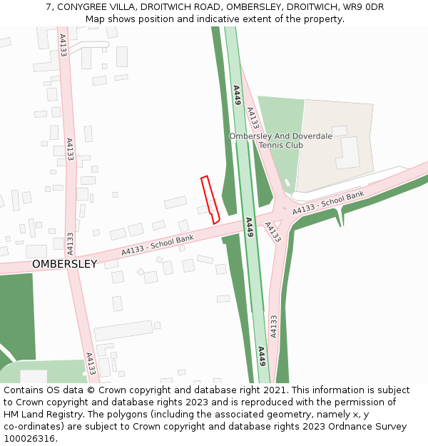 7, CONYGREE VILLA, DROITWICH ROAD, OMBERSLEY, DROITWICH, WR9 0DR: Location map and indicative extent of plot