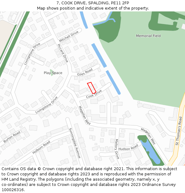 7, COOK DRIVE, SPALDING, PE11 2FP: Location map and indicative extent of plot