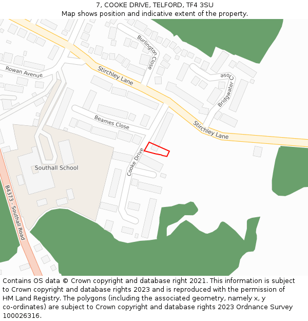 7, COOKE DRIVE, TELFORD, TF4 3SU: Location map and indicative extent of plot