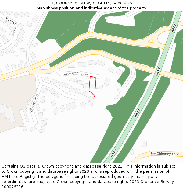 7, COOKSYEAT VIEW, KILGETTY, SA68 0UA: Location map and indicative extent of plot