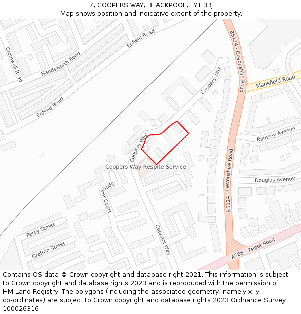 7, COOPERS WAY, BLACKPOOL, FY1 3RJ: Location map and indicative extent of plot