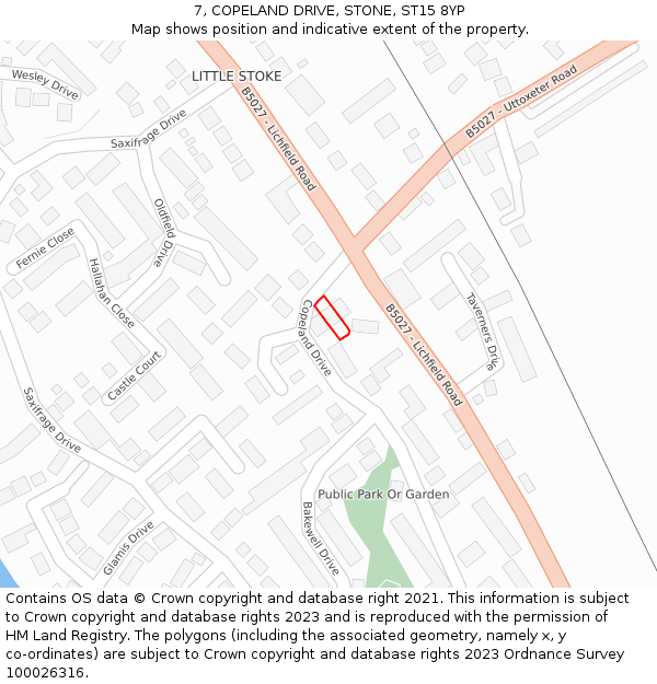 7, COPELAND DRIVE, STONE, ST15 8YP: Location map and indicative extent of plot