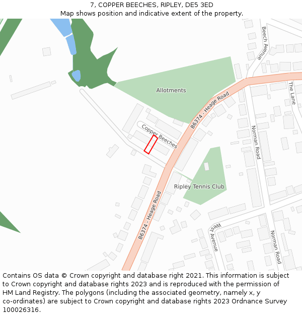 7, COPPER BEECHES, RIPLEY, DE5 3ED: Location map and indicative extent of plot