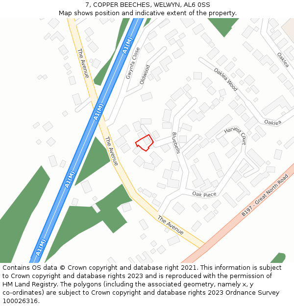 7, COPPER BEECHES, WELWYN, AL6 0SS: Location map and indicative extent of plot