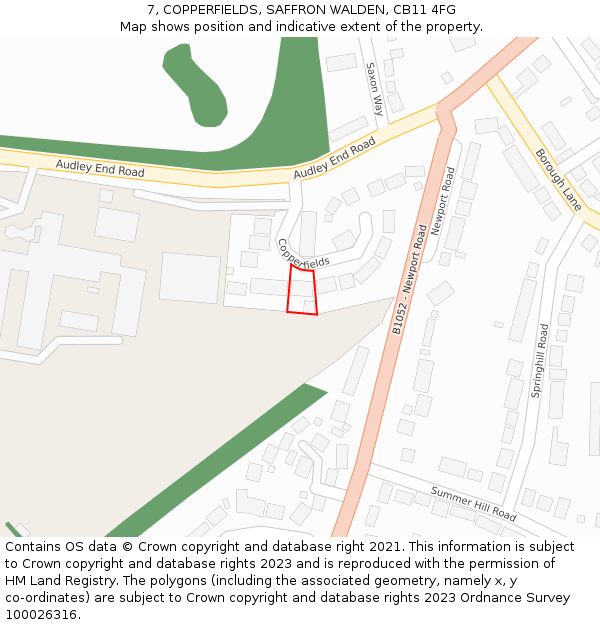 7, COPPERFIELDS, SAFFRON WALDEN, CB11 4FG: Location map and indicative extent of plot