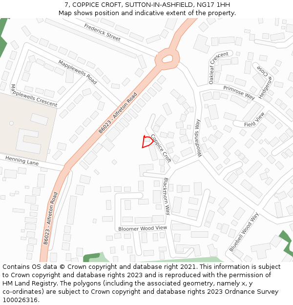 7, COPPICE CROFT, SUTTON-IN-ASHFIELD, NG17 1HH: Location map and indicative extent of plot