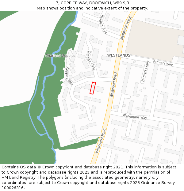 7, COPPICE WAY, DROITWICH, WR9 9JB: Location map and indicative extent of plot