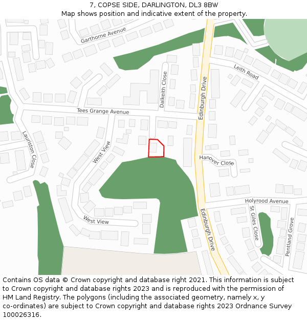 7, COPSE SIDE, DARLINGTON, DL3 8BW: Location map and indicative extent of plot