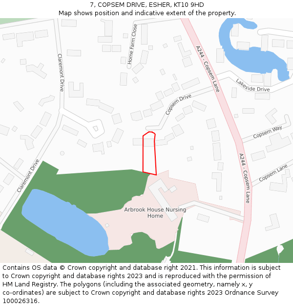 7, COPSEM DRIVE, ESHER, KT10 9HD: Location map and indicative extent of plot