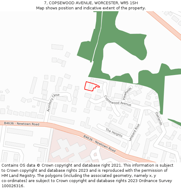 7, COPSEWOOD AVENUE, WORCESTER, WR5 1SH: Location map and indicative extent of plot