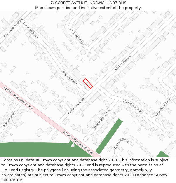 7, CORBET AVENUE, NORWICH, NR7 8HS: Location map and indicative extent of plot