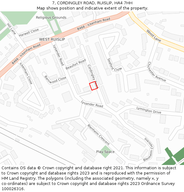 7, CORDINGLEY ROAD, RUISLIP, HA4 7HH: Location map and indicative extent of plot