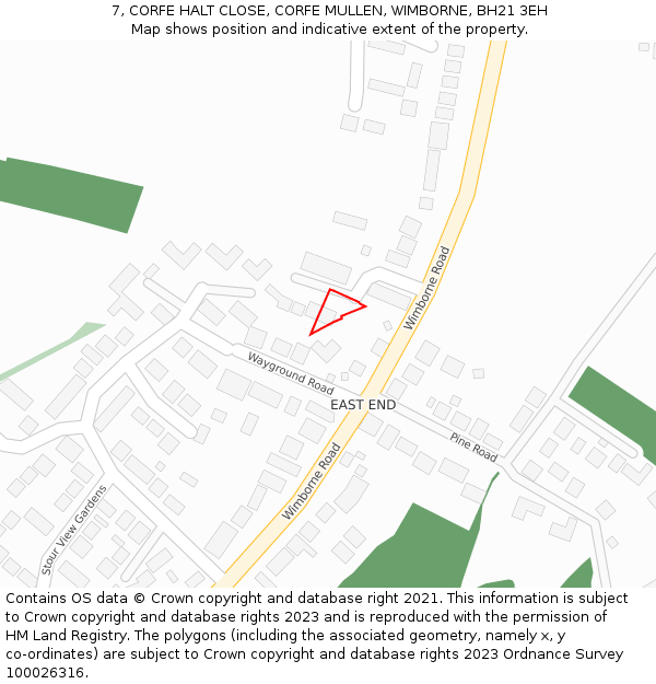 7, CORFE HALT CLOSE, CORFE MULLEN, WIMBORNE, BH21 3EH: Location map and indicative extent of plot