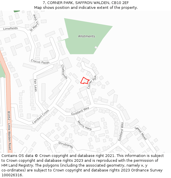 7, CORNER PARK, SAFFRON WALDEN, CB10 2EF: Location map and indicative extent of plot