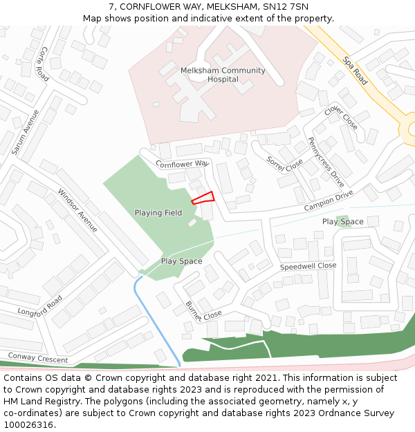 7, CORNFLOWER WAY, MELKSHAM, SN12 7SN: Location map and indicative extent of plot