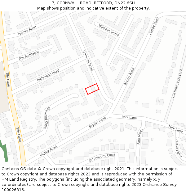 7, CORNWALL ROAD, RETFORD, DN22 6SH: Location map and indicative extent of plot