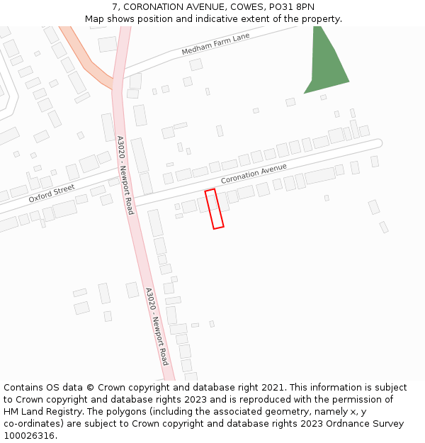 7, CORONATION AVENUE, COWES, PO31 8PN: Location map and indicative extent of plot