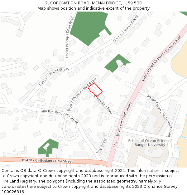 7, CORONATION ROAD, MENAI BRIDGE, LL59 5BD: Location map and indicative extent of plot