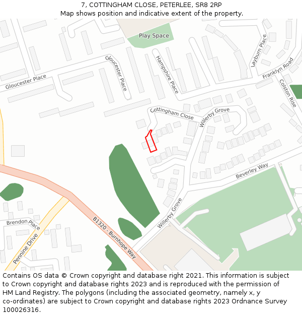 7, COTTINGHAM CLOSE, PETERLEE, SR8 2RP: Location map and indicative extent of plot