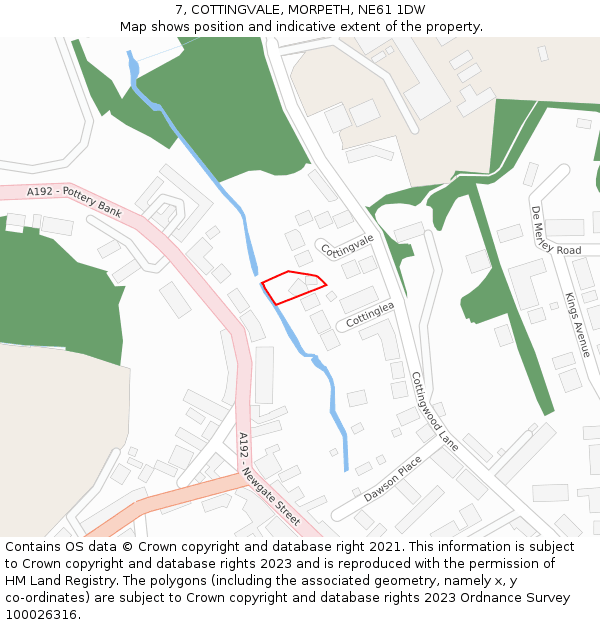7, COTTINGVALE, MORPETH, NE61 1DW: Location map and indicative extent of plot