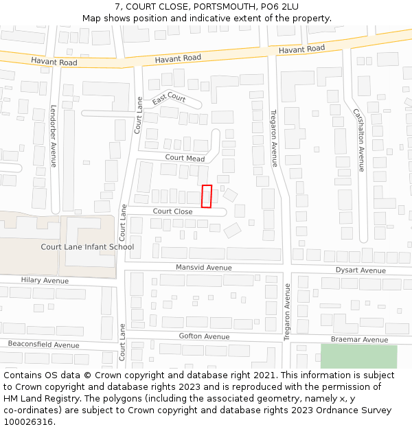 7, COURT CLOSE, PORTSMOUTH, PO6 2LU: Location map and indicative extent of plot