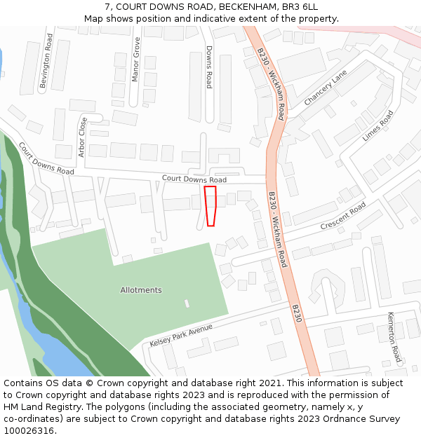 7, COURT DOWNS ROAD, BECKENHAM, BR3 6LL: Location map and indicative extent of plot