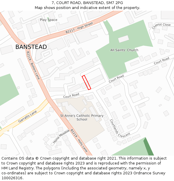 7, COURT ROAD, BANSTEAD, SM7 2PG: Location map and indicative extent of plot