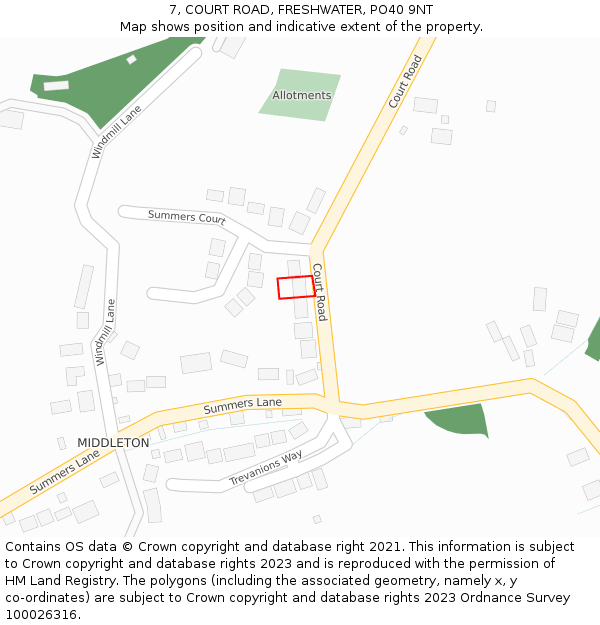 7, COURT ROAD, FRESHWATER, PO40 9NT: Location map and indicative extent of plot