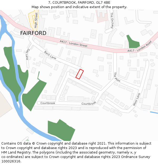 7, COURTBROOK, FAIRFORD, GL7 4BE: Location map and indicative extent of plot