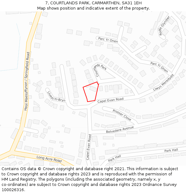 7, COURTLANDS PARK, CARMARTHEN, SA31 1EH: Location map and indicative extent of plot