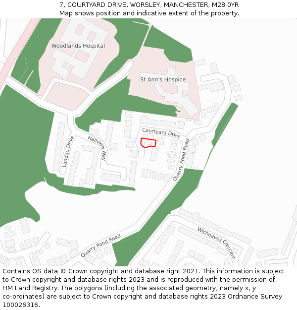 7, COURTYARD DRIVE, WORSLEY, MANCHESTER, M28 0YR: Location map and indicative extent of plot