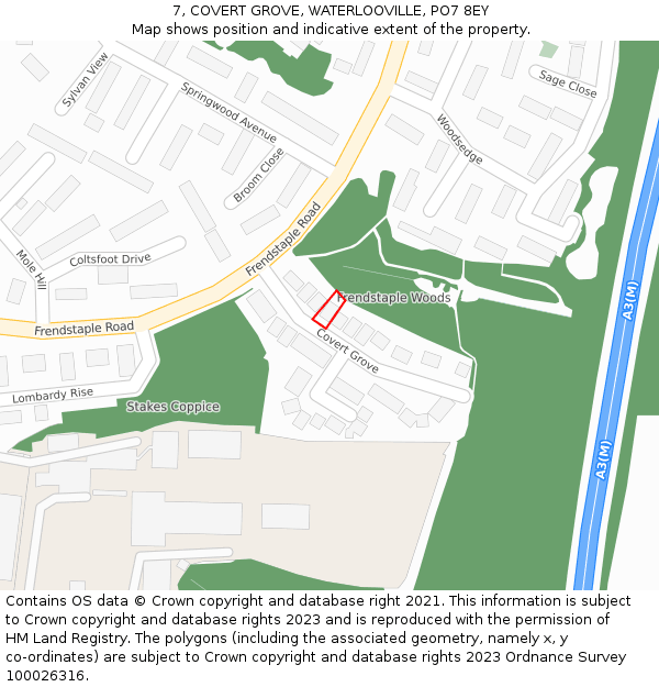 7, COVERT GROVE, WATERLOOVILLE, PO7 8EY: Location map and indicative extent of plot