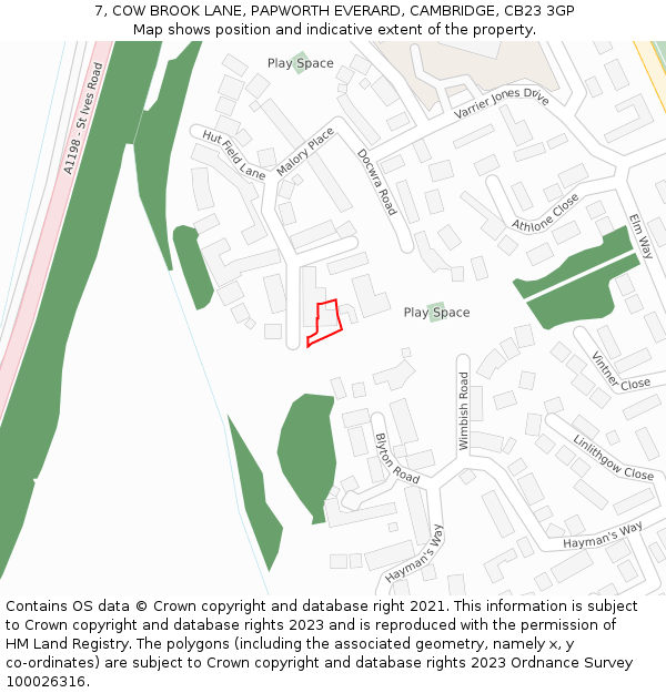 7, COW BROOK LANE, PAPWORTH EVERARD, CAMBRIDGE, CB23 3GP: Location map and indicative extent of plot