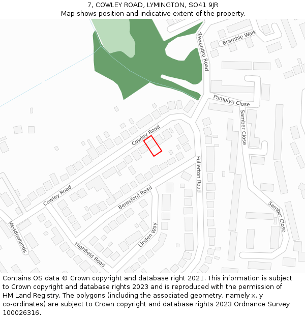 7, COWLEY ROAD, LYMINGTON, SO41 9JR: Location map and indicative extent of plot