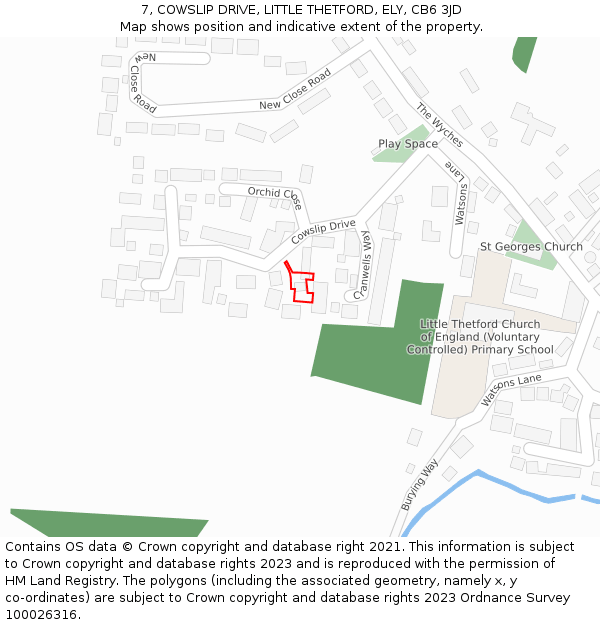 7, COWSLIP DRIVE, LITTLE THETFORD, ELY, CB6 3JD: Location map and indicative extent of plot