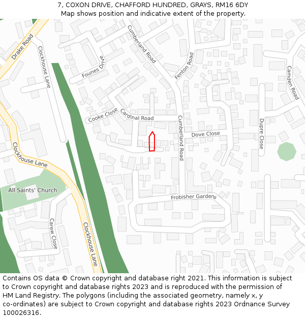 7, COXON DRIVE, CHAFFORD HUNDRED, GRAYS, RM16 6DY: Location map and indicative extent of plot