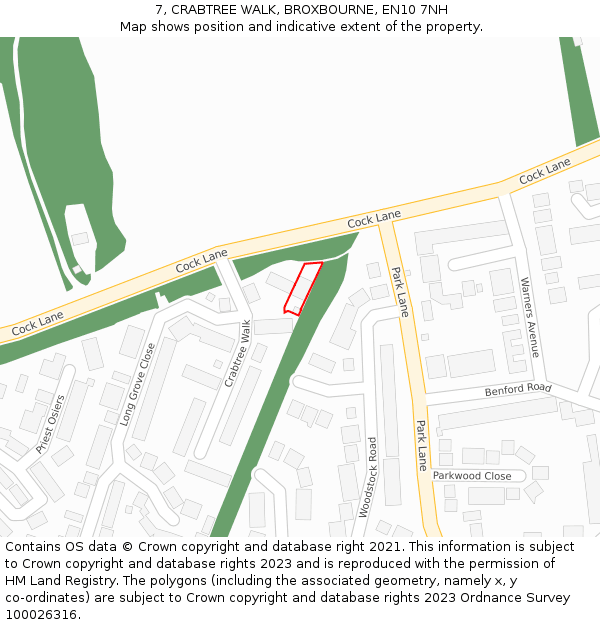 7, CRABTREE WALK, BROXBOURNE, EN10 7NH: Location map and indicative extent of plot