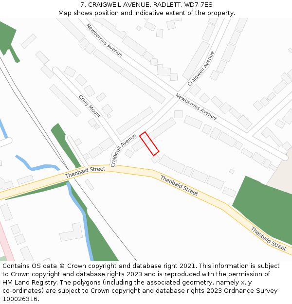 7, CRAIGWEIL AVENUE, RADLETT, WD7 7ES: Location map and indicative extent of plot