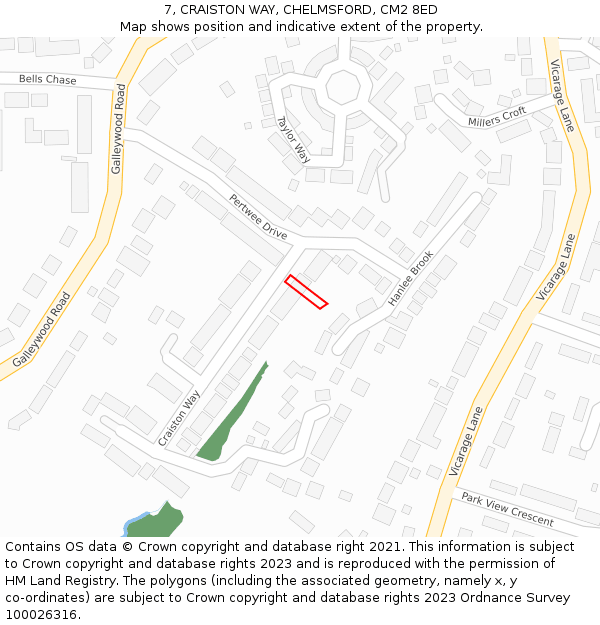 7, CRAISTON WAY, CHELMSFORD, CM2 8ED: Location map and indicative extent of plot