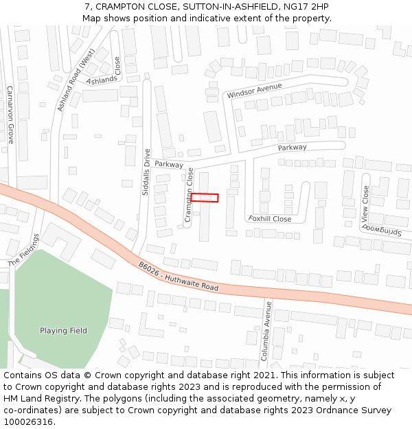 7, CRAMPTON CLOSE, SUTTON-IN-ASHFIELD, NG17 2HP: Location map and indicative extent of plot