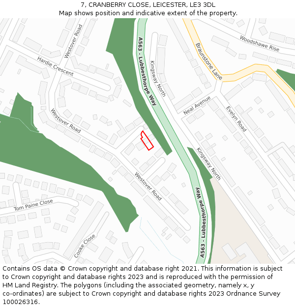 7, CRANBERRY CLOSE, LEICESTER, LE3 3DL: Location map and indicative extent of plot