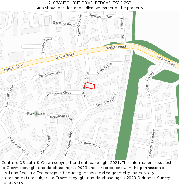 7, CRANBOURNE DRIVE, REDCAR, TS10 2SP: Location map and indicative extent of plot