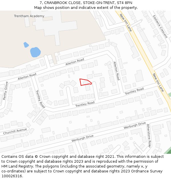 7, CRANBROOK CLOSE, STOKE-ON-TRENT, ST4 8PN: Location map and indicative extent of plot