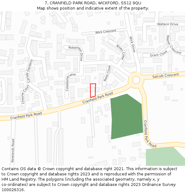7, CRANFIELD PARK ROAD, WICKFORD, SS12 9QU: Location map and indicative extent of plot