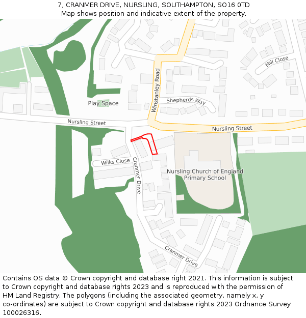 7, CRANMER DRIVE, NURSLING, SOUTHAMPTON, SO16 0TD: Location map and indicative extent of plot