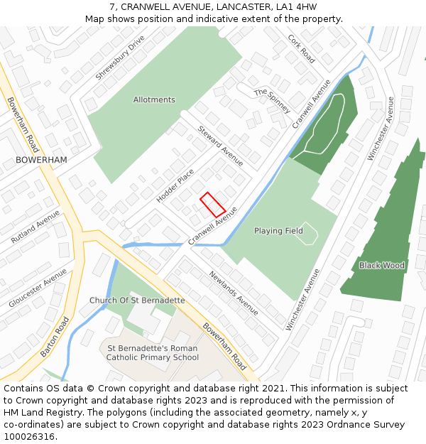 7, CRANWELL AVENUE, LANCASTER, LA1 4HW: Location map and indicative extent of plot
