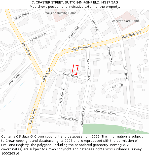 7, CRASTER STREET, SUTTON-IN-ASHFIELD, NG17 5AG: Location map and indicative extent of plot