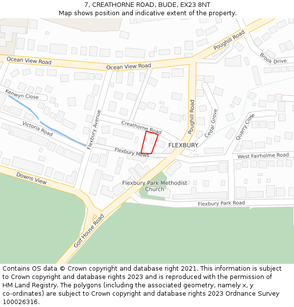 7, CREATHORNE ROAD, BUDE, EX23 8NT: Location map and indicative extent of plot