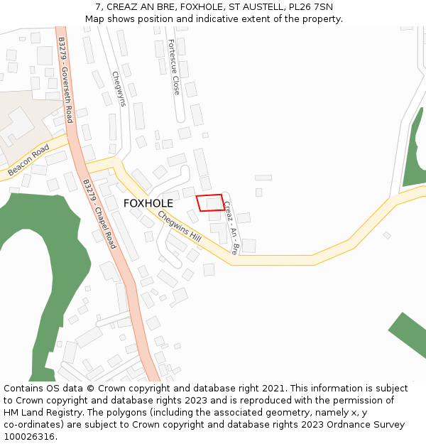 7, CREAZ AN BRE, FOXHOLE, ST AUSTELL, PL26 7SN: Location map and indicative extent of plot