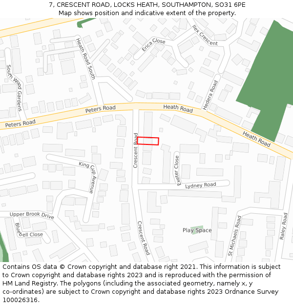 7, CRESCENT ROAD, LOCKS HEATH, SOUTHAMPTON, SO31 6PE: Location map and indicative extent of plot